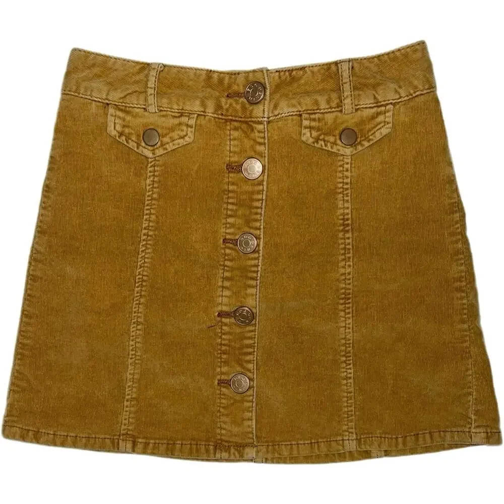 BDG Corduroy skirt | Button Down Mini skirt women's size 2 Marigold dark mustard